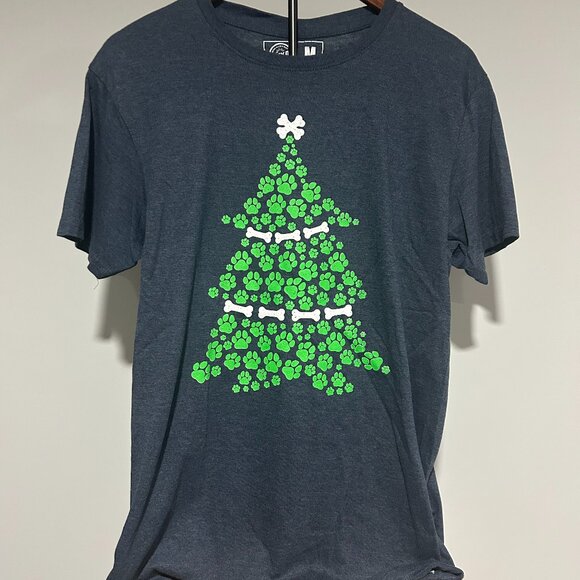 Tee | Dog Paw Christmas Tree | Heather Navy - Picture 1 of 1